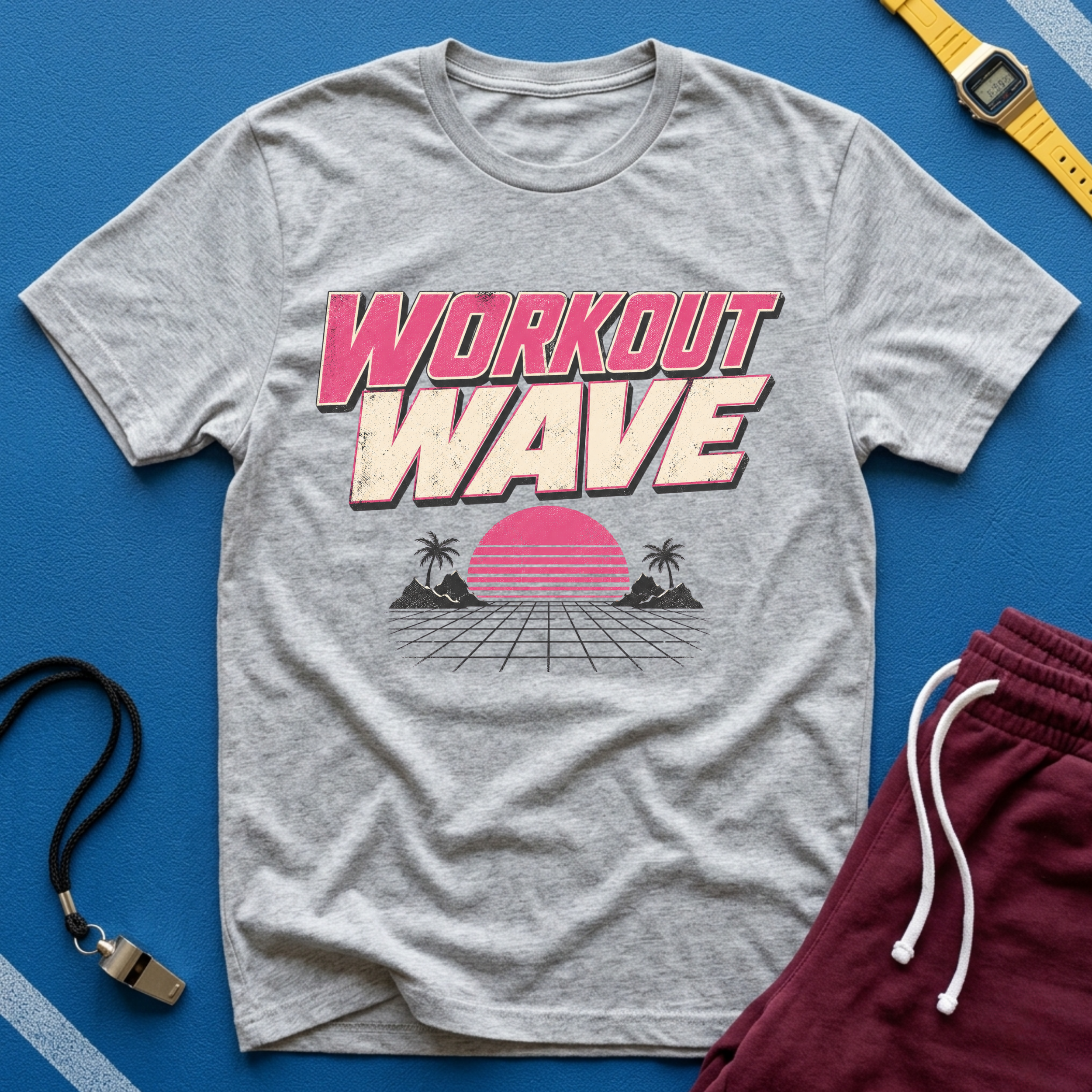 Workout Wave T-Shirt - Retro 80s Vaporwave Fitness Tee