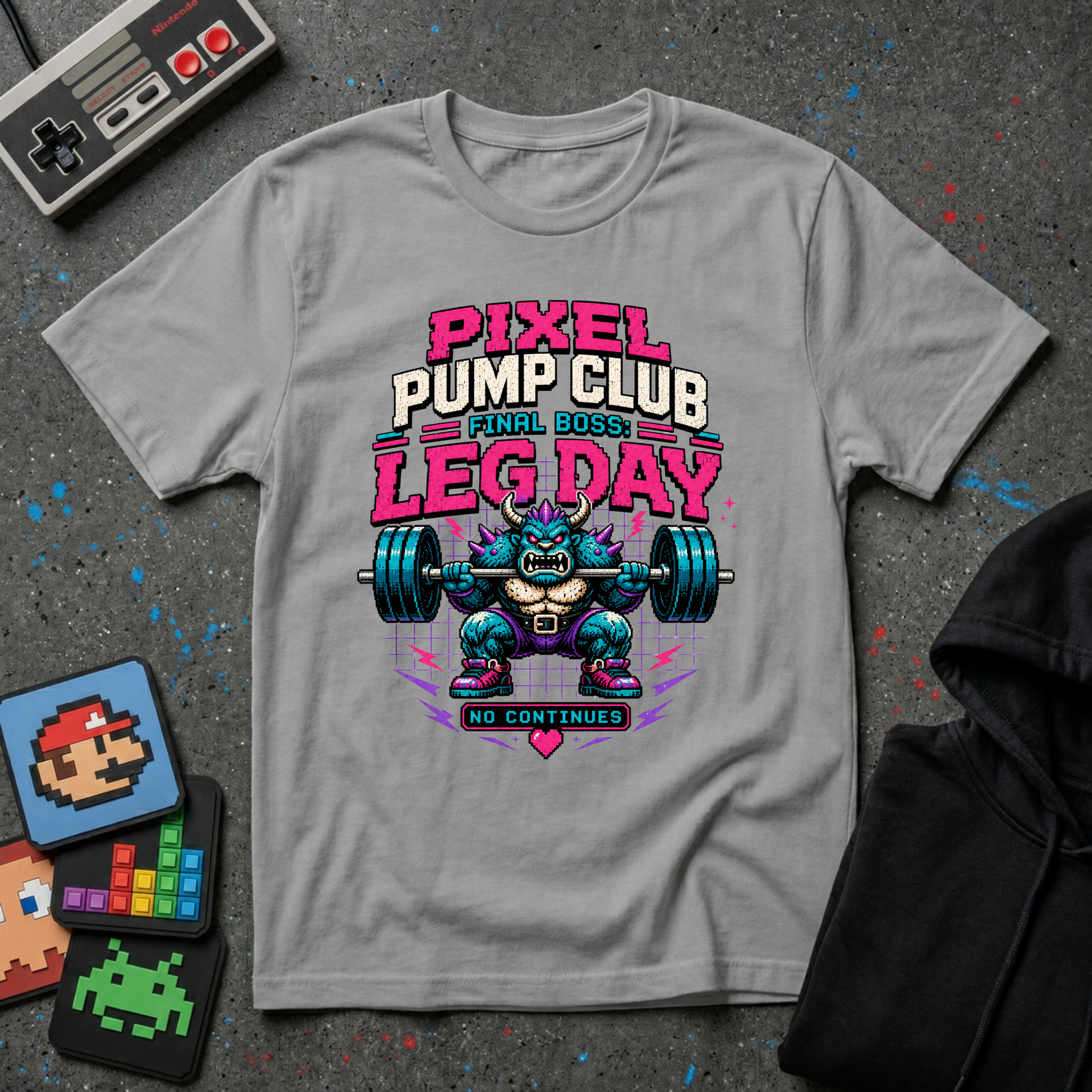 Leg Day T‑Shirt - "Pixel Pump Club Final Boss" Gamer Gym Tee