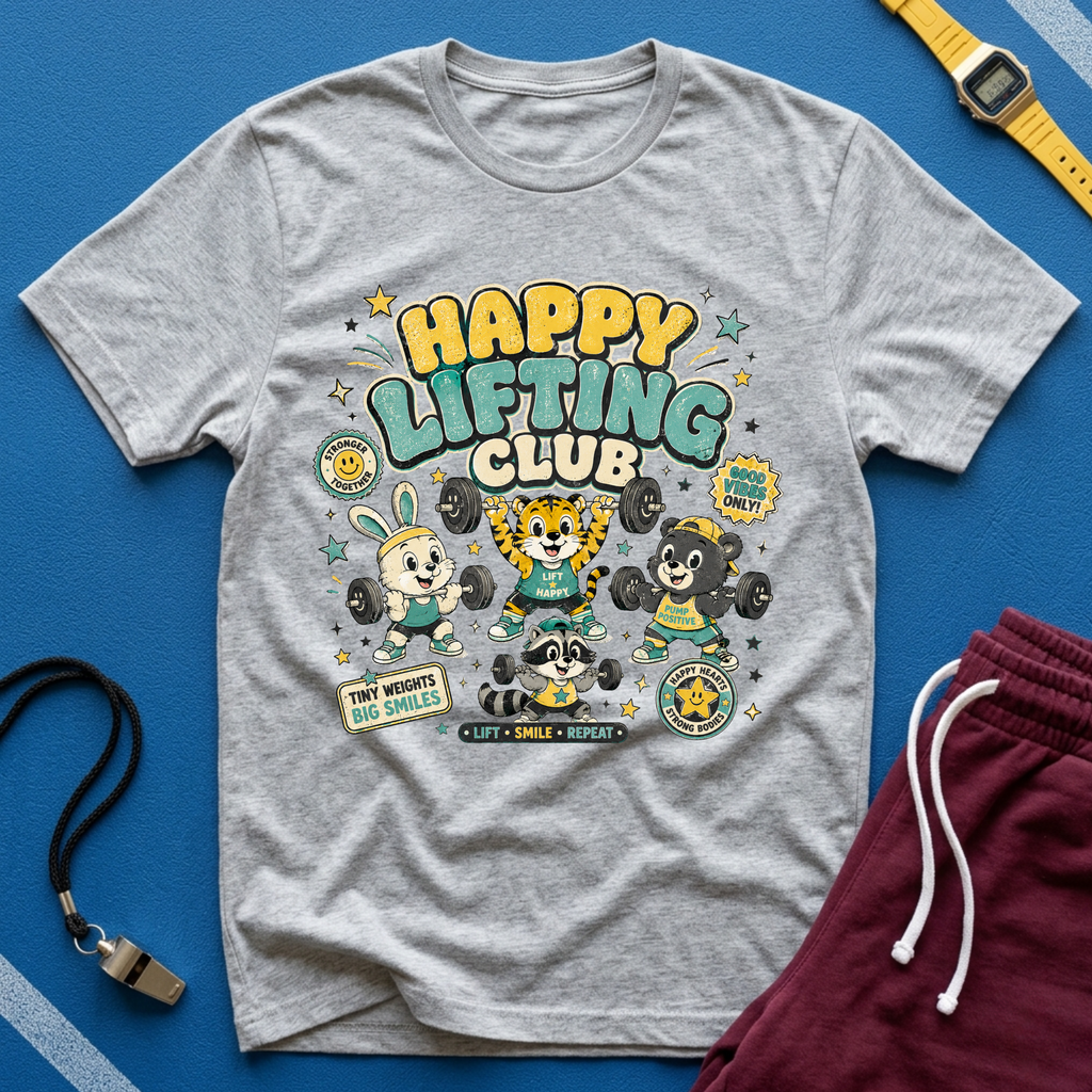 Happy Lifting Club T-Shirt- Cute Gym Animal Weightlifting Tee