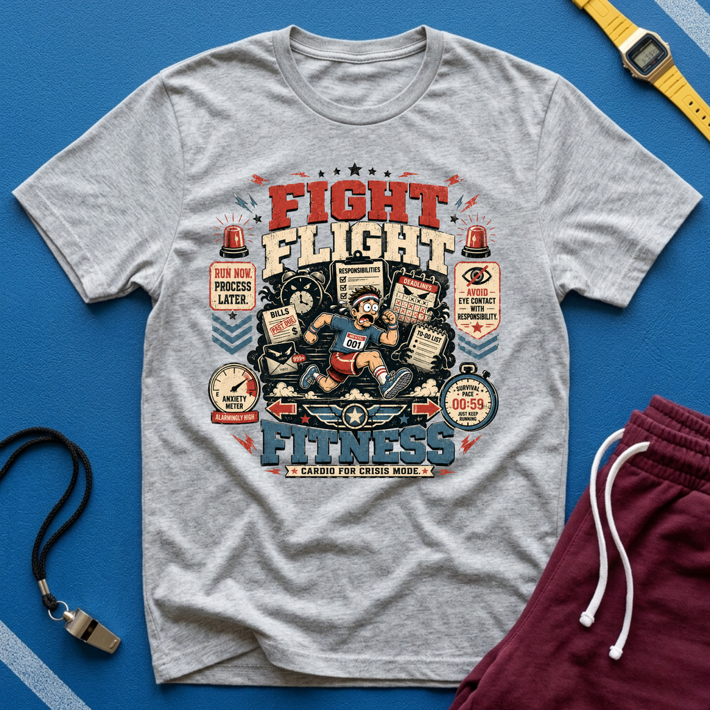 Fight Flight Fitness T-Shirt - Retro Motivational Gym Tee