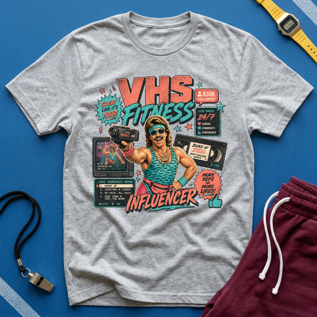 VHS Fitness Retro T-Shirt - "Influencer" 80s Workout Vintage Tee