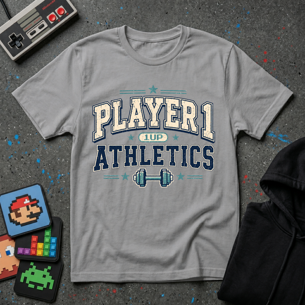 Player 1 Athletics T-Shirt - Vintage Gamer Fitness Tee