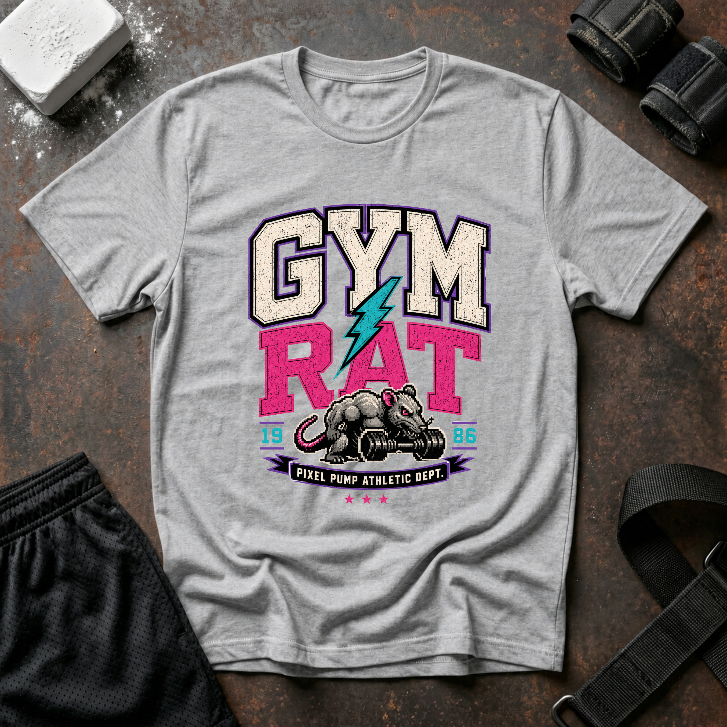 Gym Rat T‑Shirt - Retro Lightning Fitness Tee for Gym Lovers