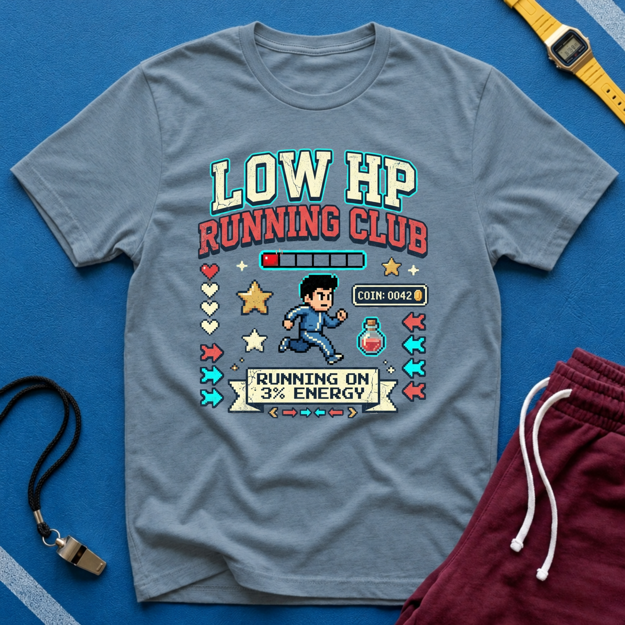 Low HP Running Club T-Shirt - Retro Video Game Gamer Tee