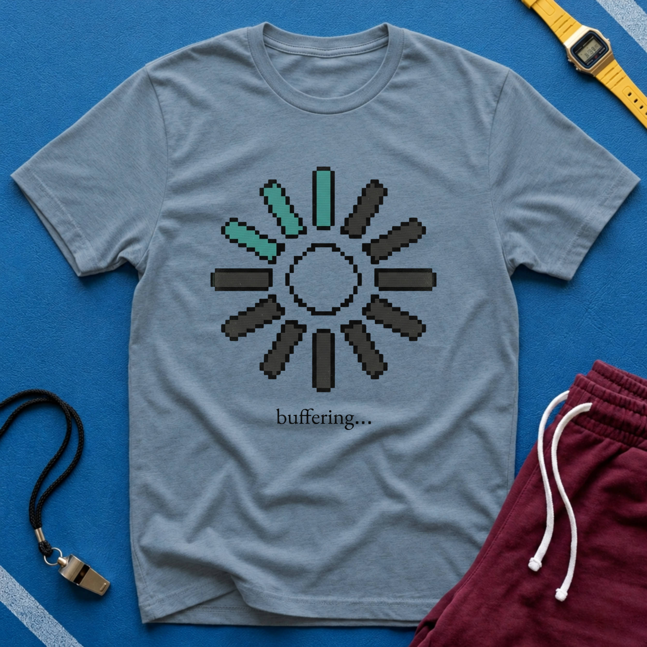 Loading Sun Pixel Tee - "buffering..." Retro Tech Graphic T-Shirt