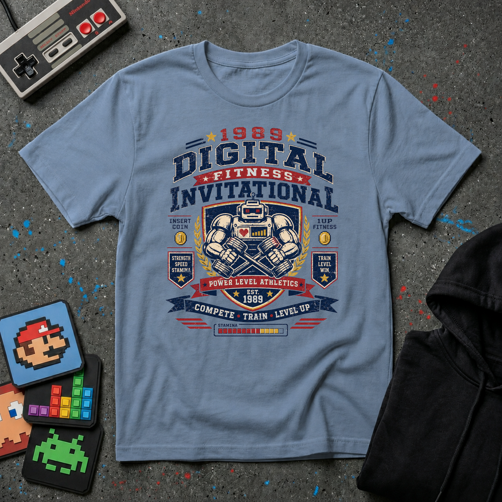 Digital Fitness Invitational T-Shirt - 1989 Retro Gamer Workout Tee