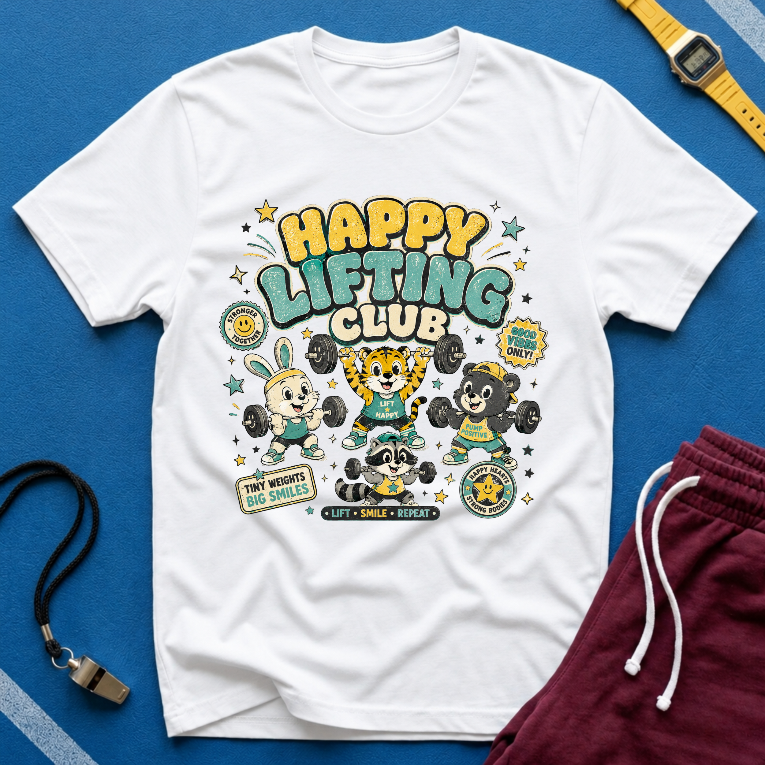 Happy Lifting Club T-Shirt- Cute Gym Animal Weightlifting Tee
