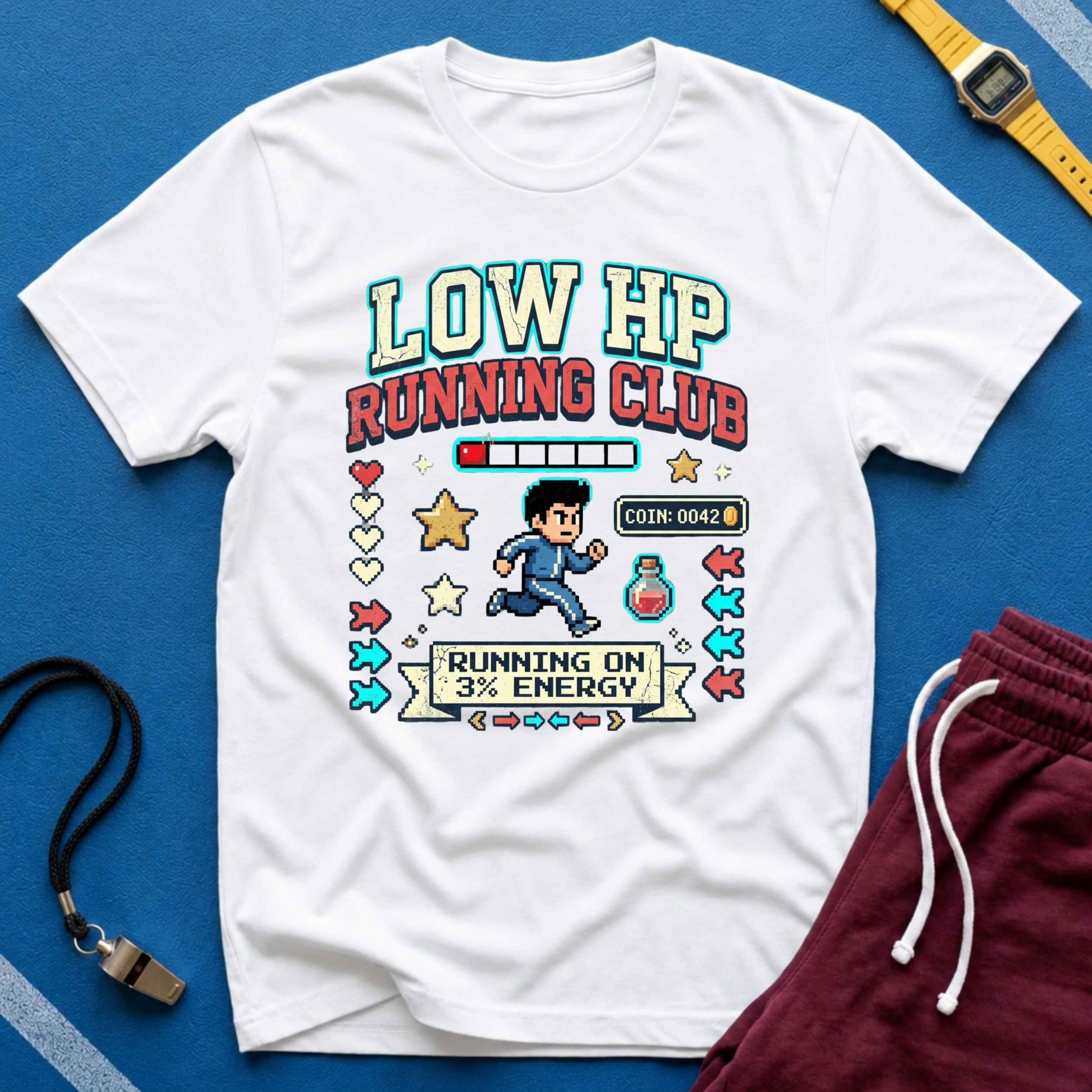 Low HP Running Club T-Shirt - Retro Video Game Gamer Tee