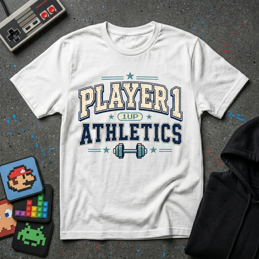 Player 1 Athletics T-Shirt - Vintage Gamer Fitness Tee