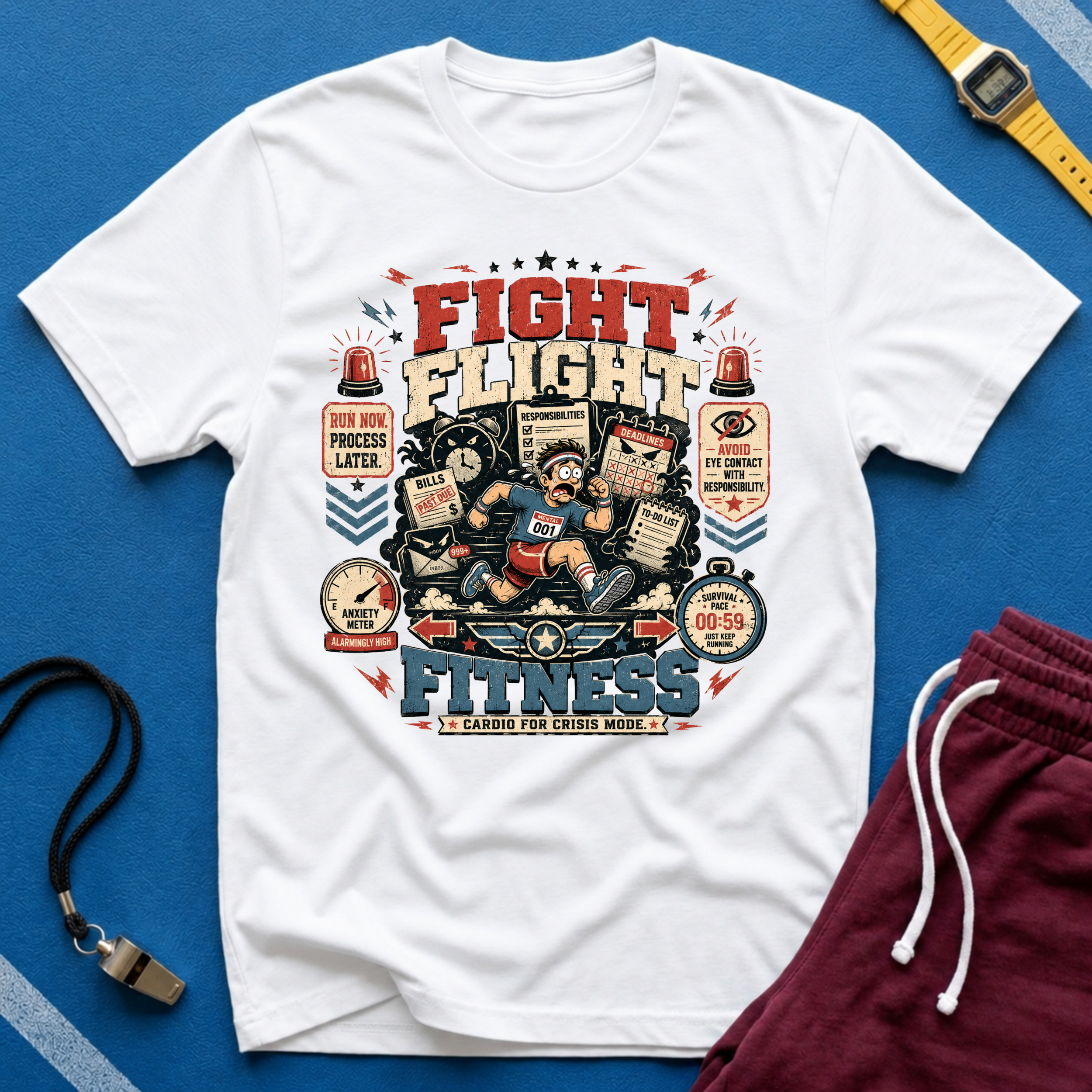 Fight Flight Fitness T-Shirt - Retro Motivational Gym Tee
