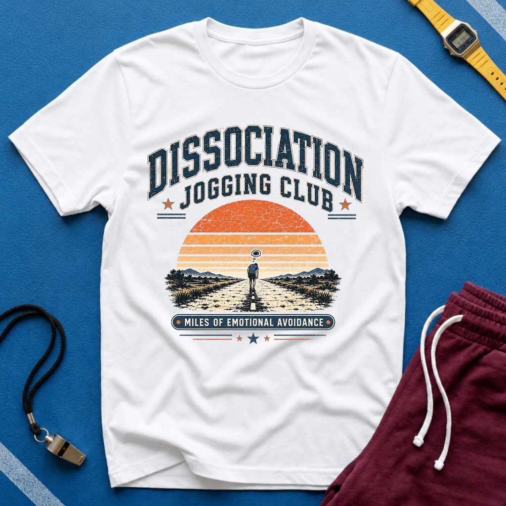 Dissociation Jogging Club T-Shirt - "Miles of Emotional Avoidance"
