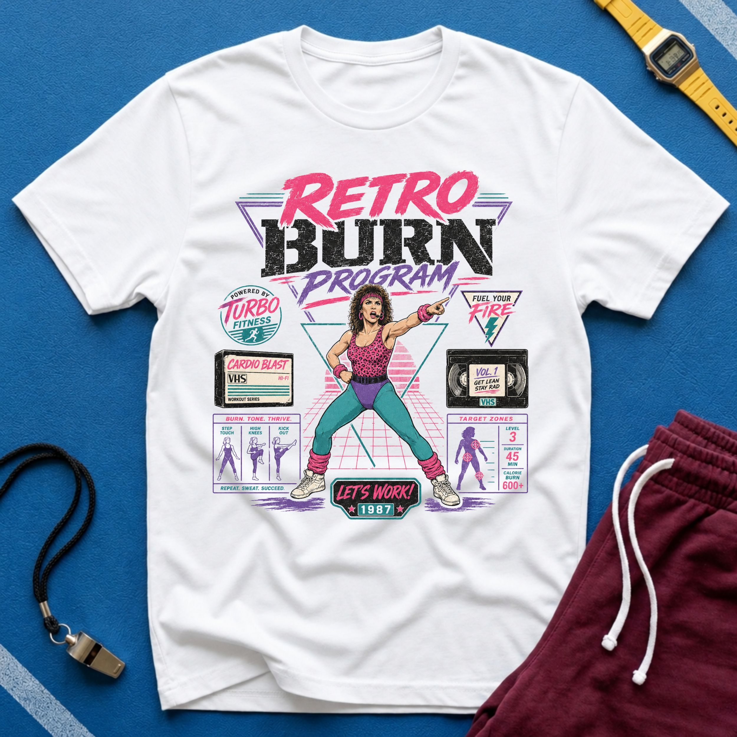 Retro Burn Program T-Shirt - 80s Vintage Aerobics Fitness Tee