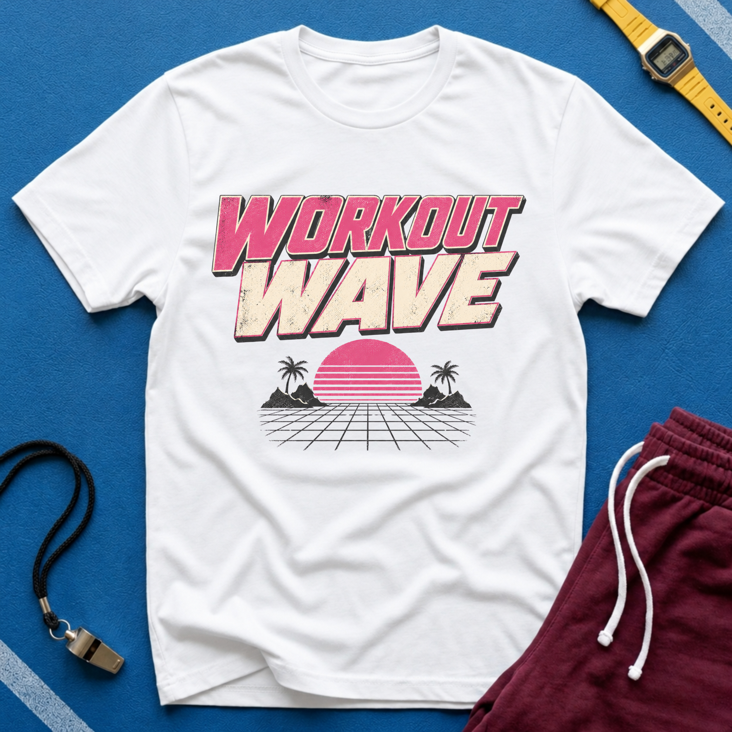 Workout Wave T-Shirt - Retro 80s Vaporwave Fitness Tee