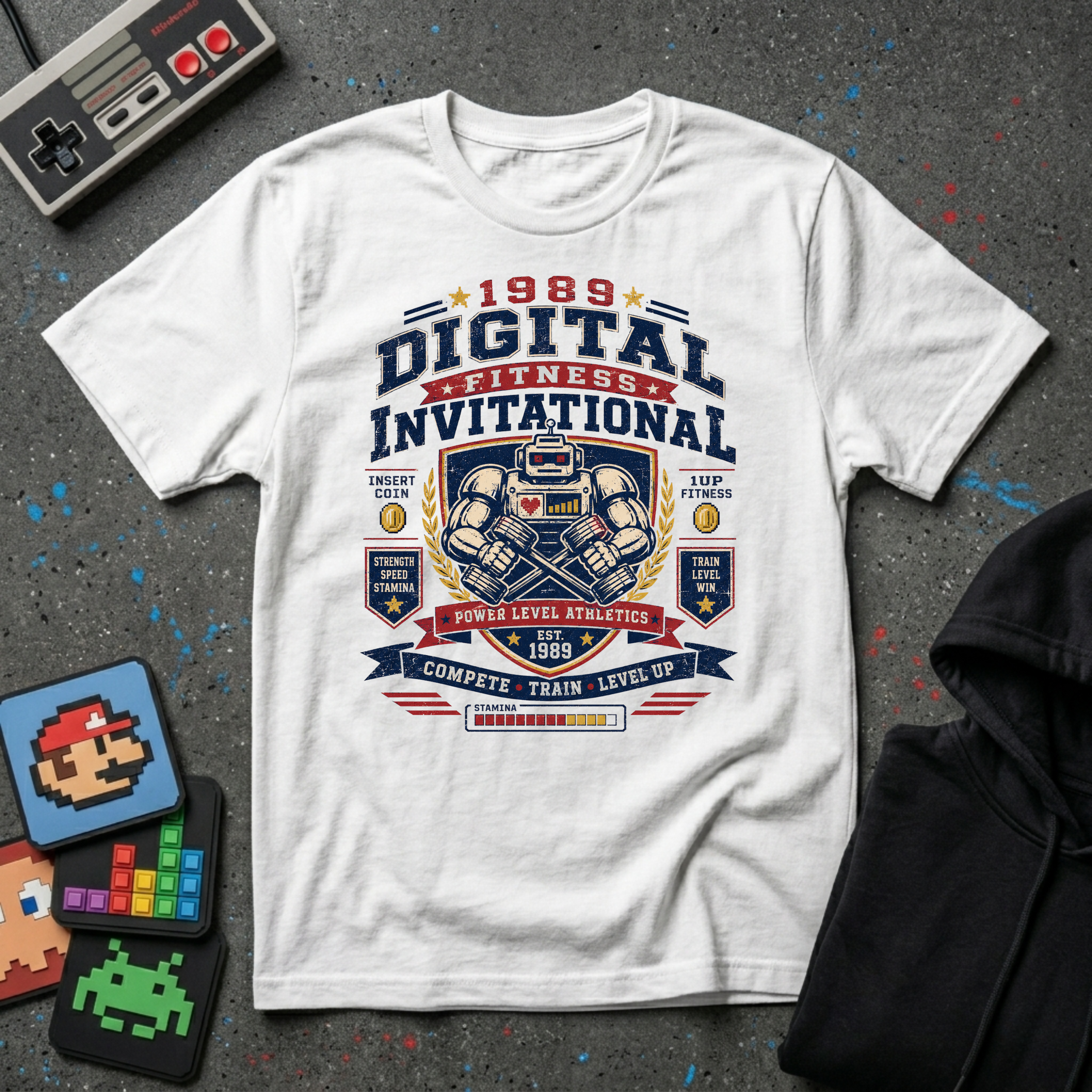 Digital Fitness Invitational T-Shirt - 1989 Retro Gamer Workout Tee