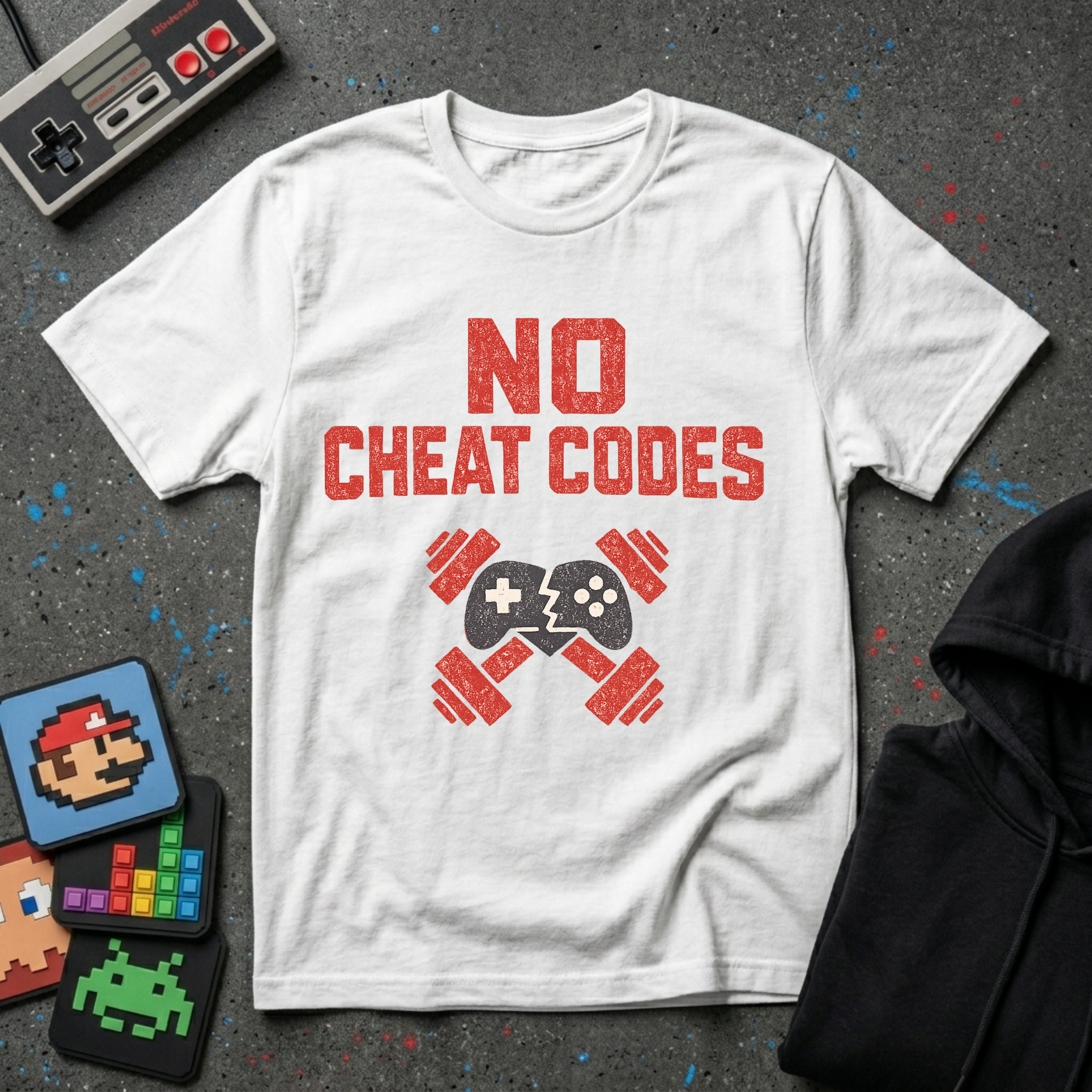 No Cheat Codes T-Shirt - Gamer & Fitness Mashup Tee