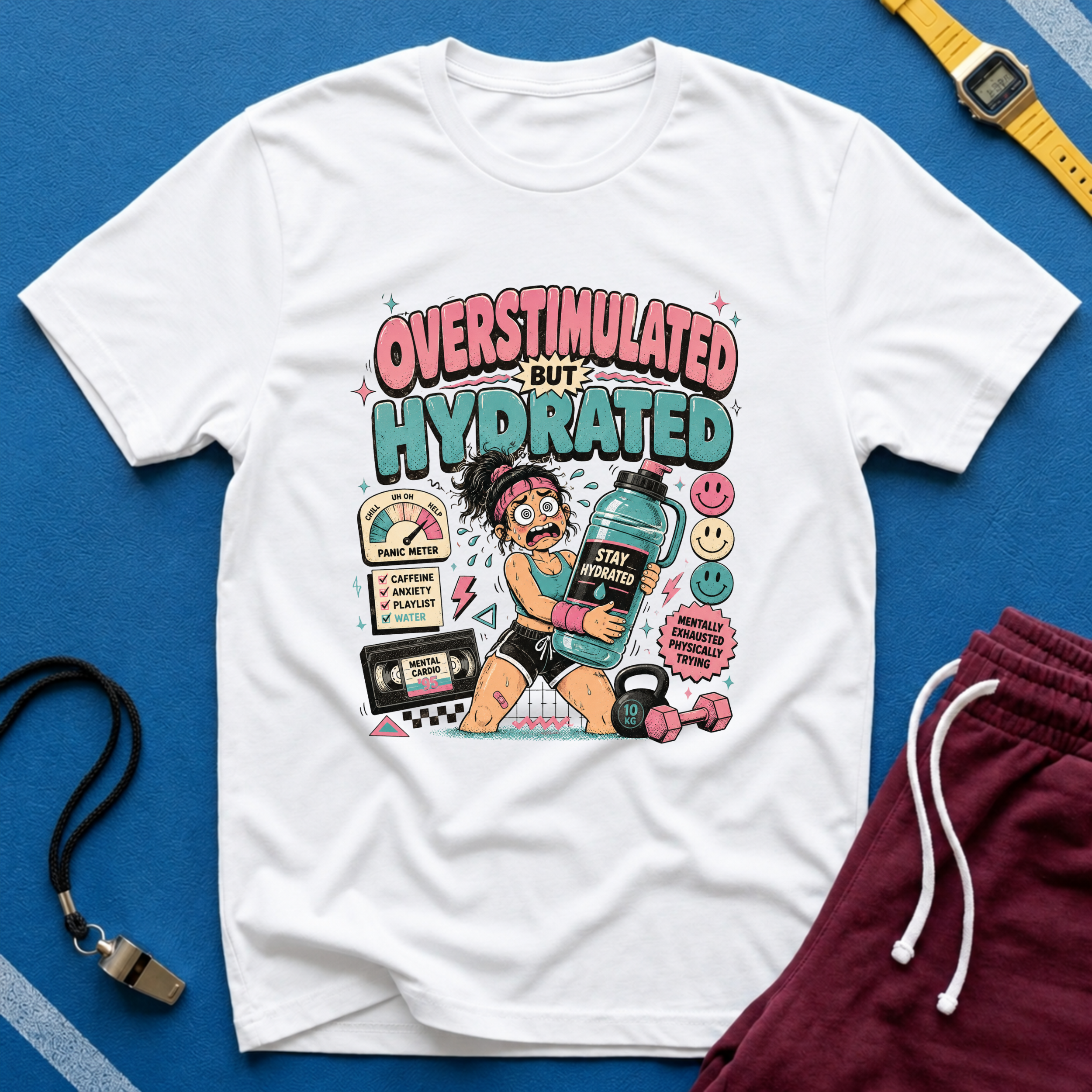 Overstimulated But Hydrated T-Shirt - Funny Self-Care Graphic Tee