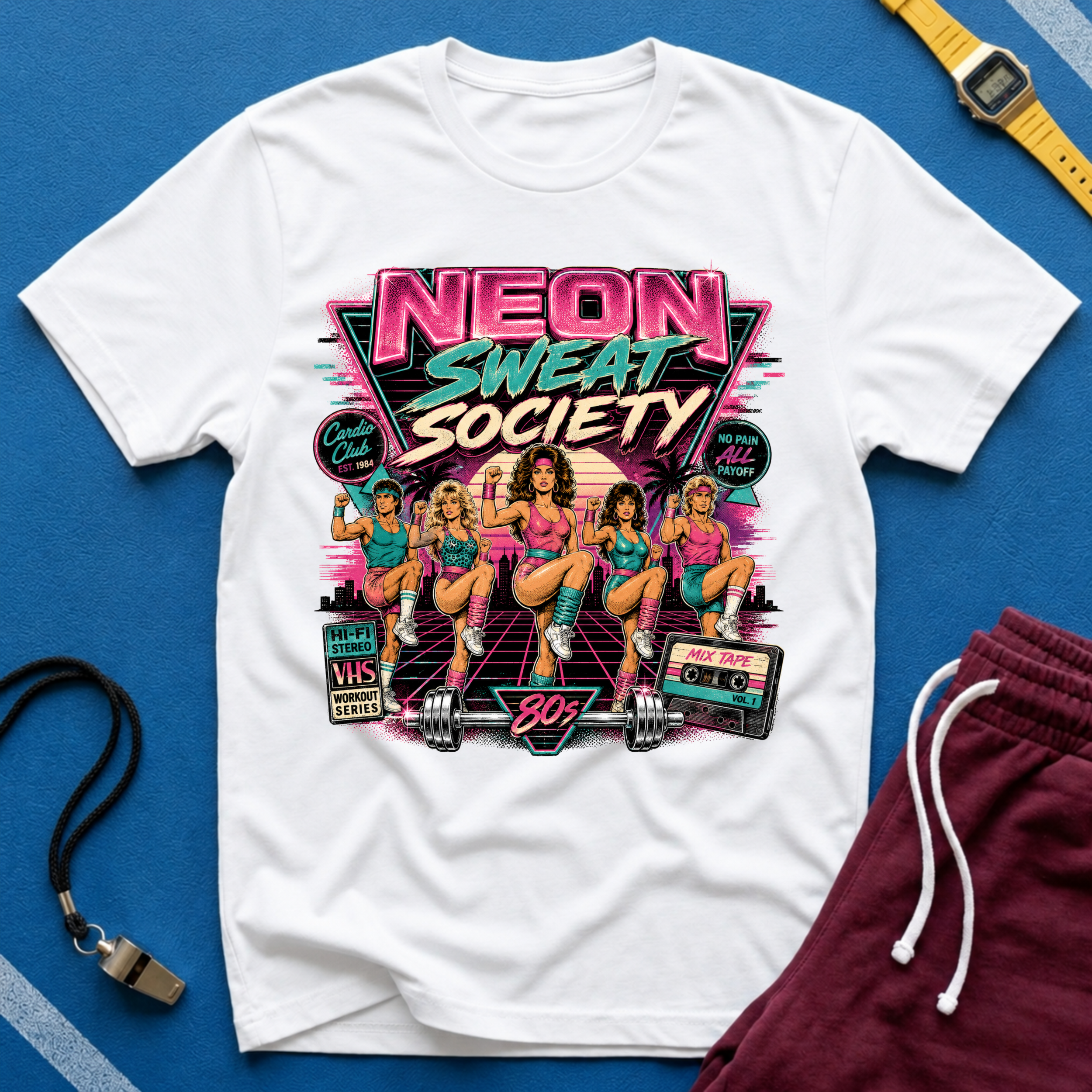 Neon Sweat Society T-Shirt - 80s Retro Fitness Tee