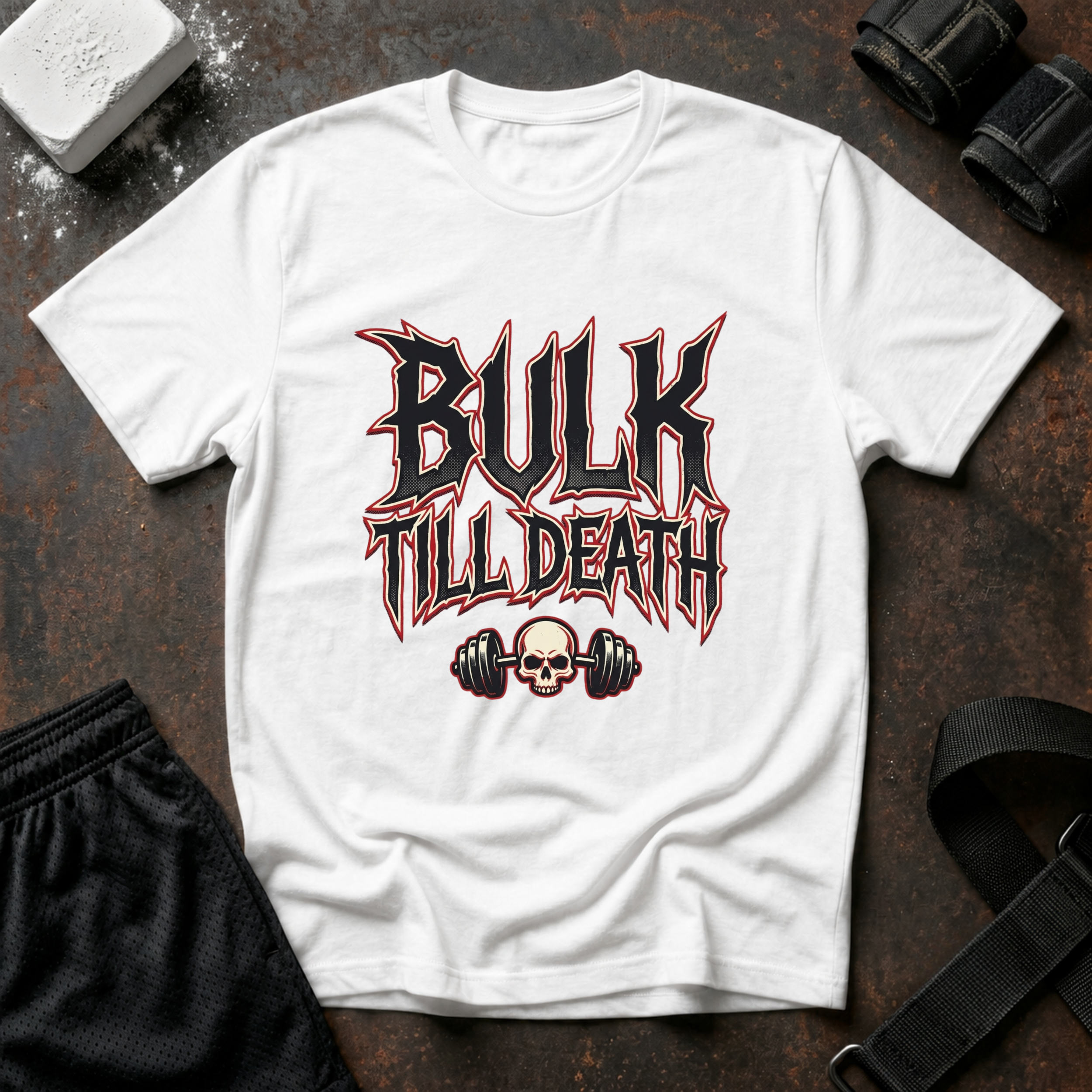 Bulk 'Til Death T-Shirt - Gym Skull Weightlifting Tee