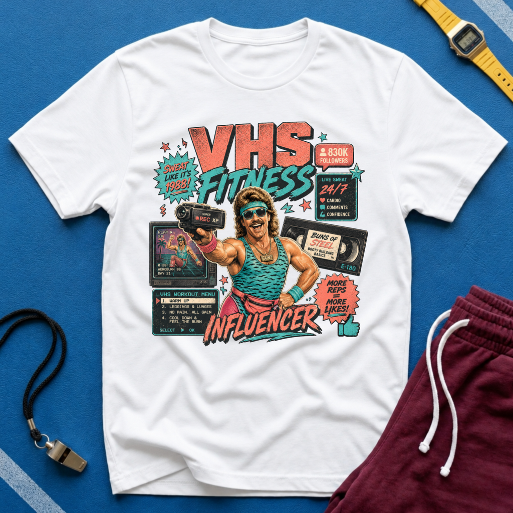 VHS Fitness Retro T-Shirt - "Influencer" 80s Workout Vintage Tee