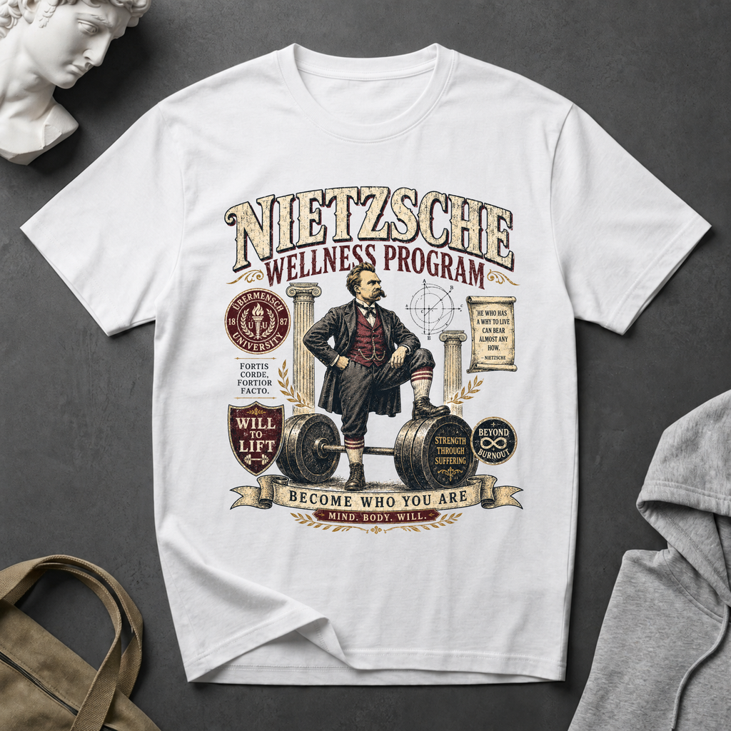 Nietzsche Wellness Program T-Shirt - 'Become Who You Are' Philosophical Vintage Tee