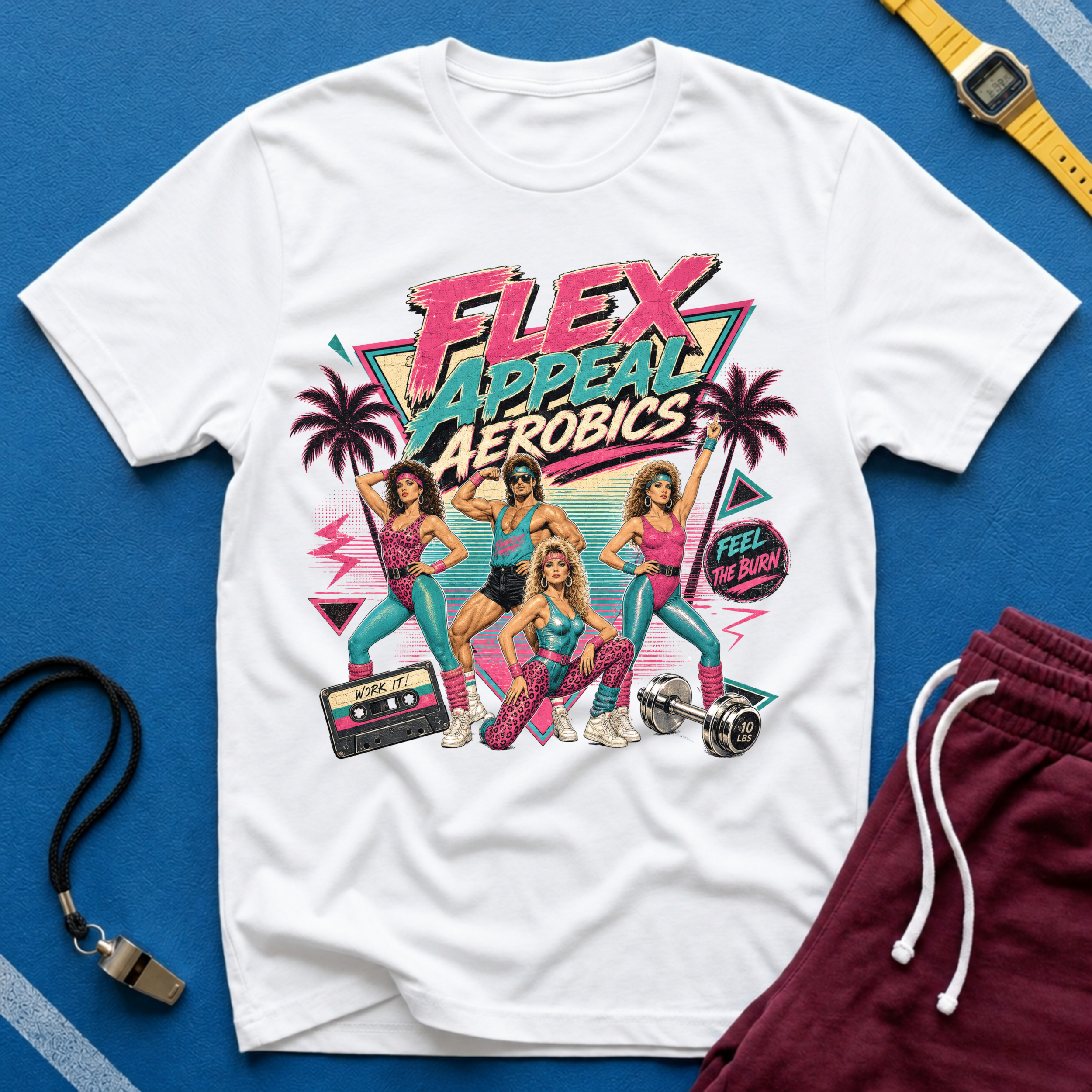 Retro 'Flex Appeal Aerobics' T-Shirt - 80s Fitness Vibe Tee