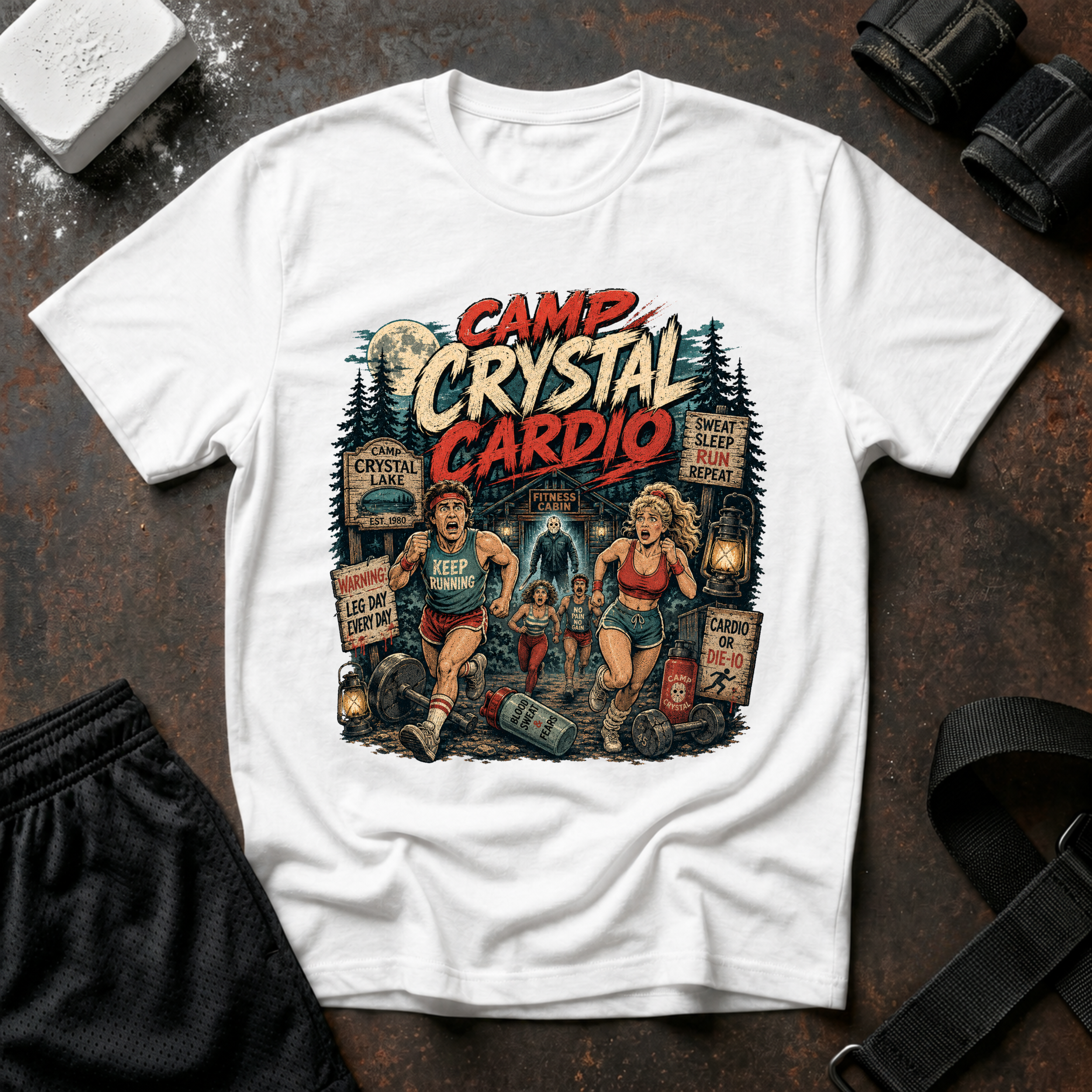 Camp Crystal Cardio T-Shirt - Retro Horror Fitness Tee