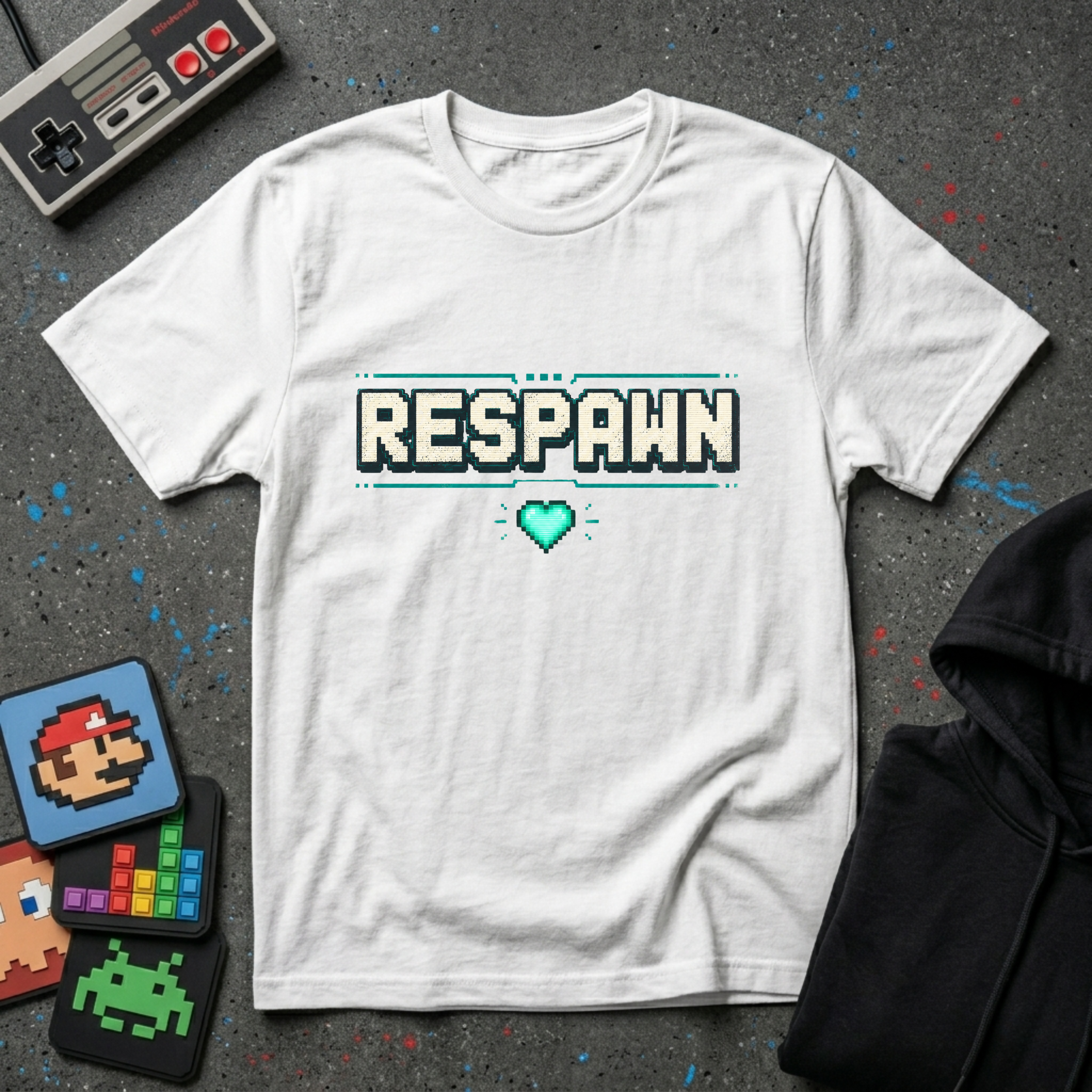 Respawn Gamer T-Shirt - Retro Pixel Heart Gaming Tee