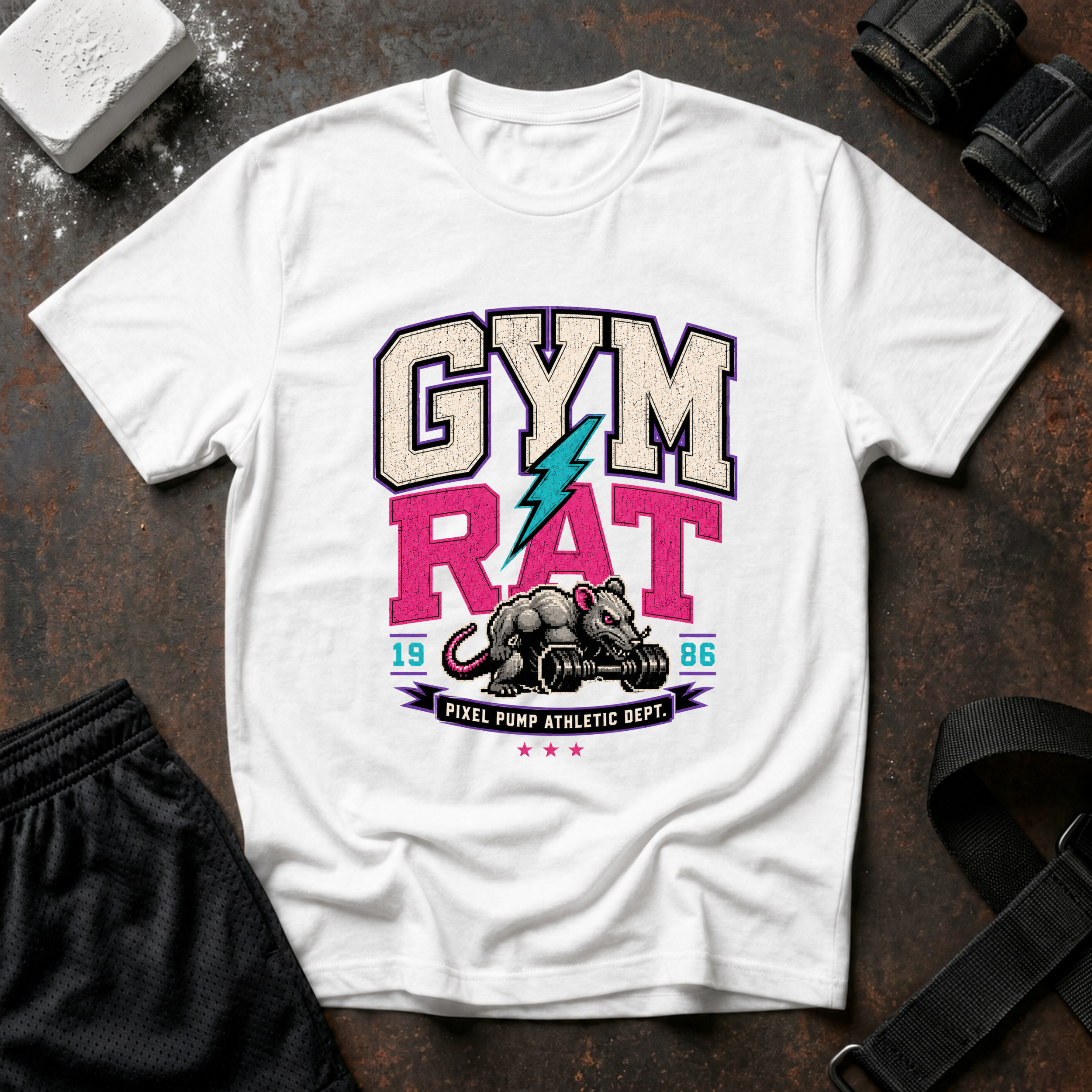 Gym Rat T‑Shirt - Retro Lightning Fitness Tee for Gym Lovers